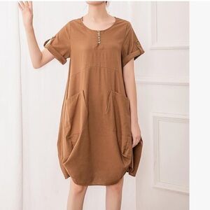 Minibee Women's Ruffle Oversize Casual Midi Dresses with Pockets Medium ( E -9 )